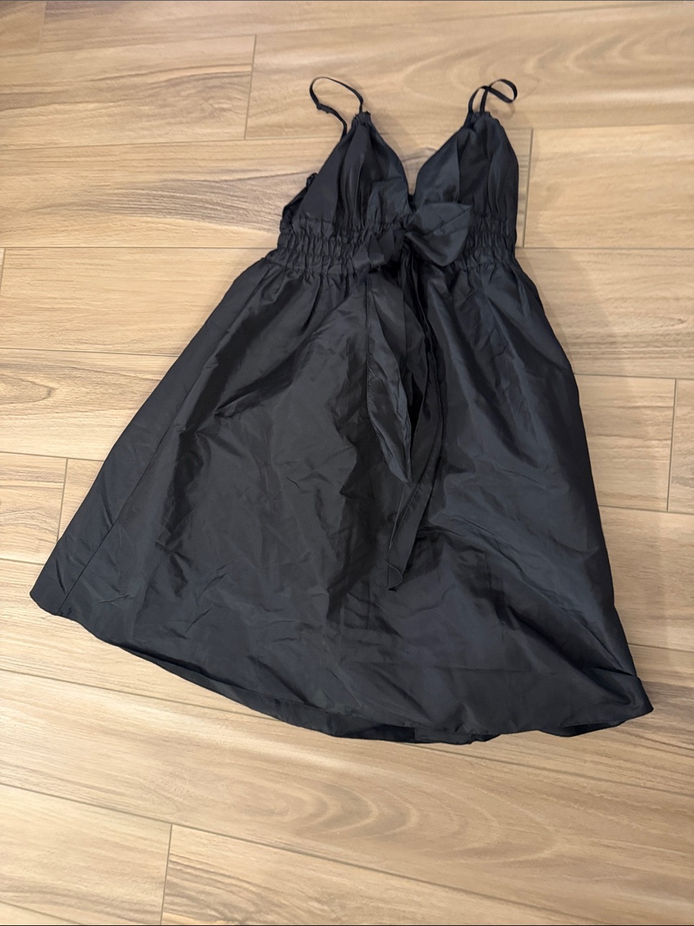 Max Studio Black Spaghetti-Strap A-Line Dress with Waist Bow Babydoll